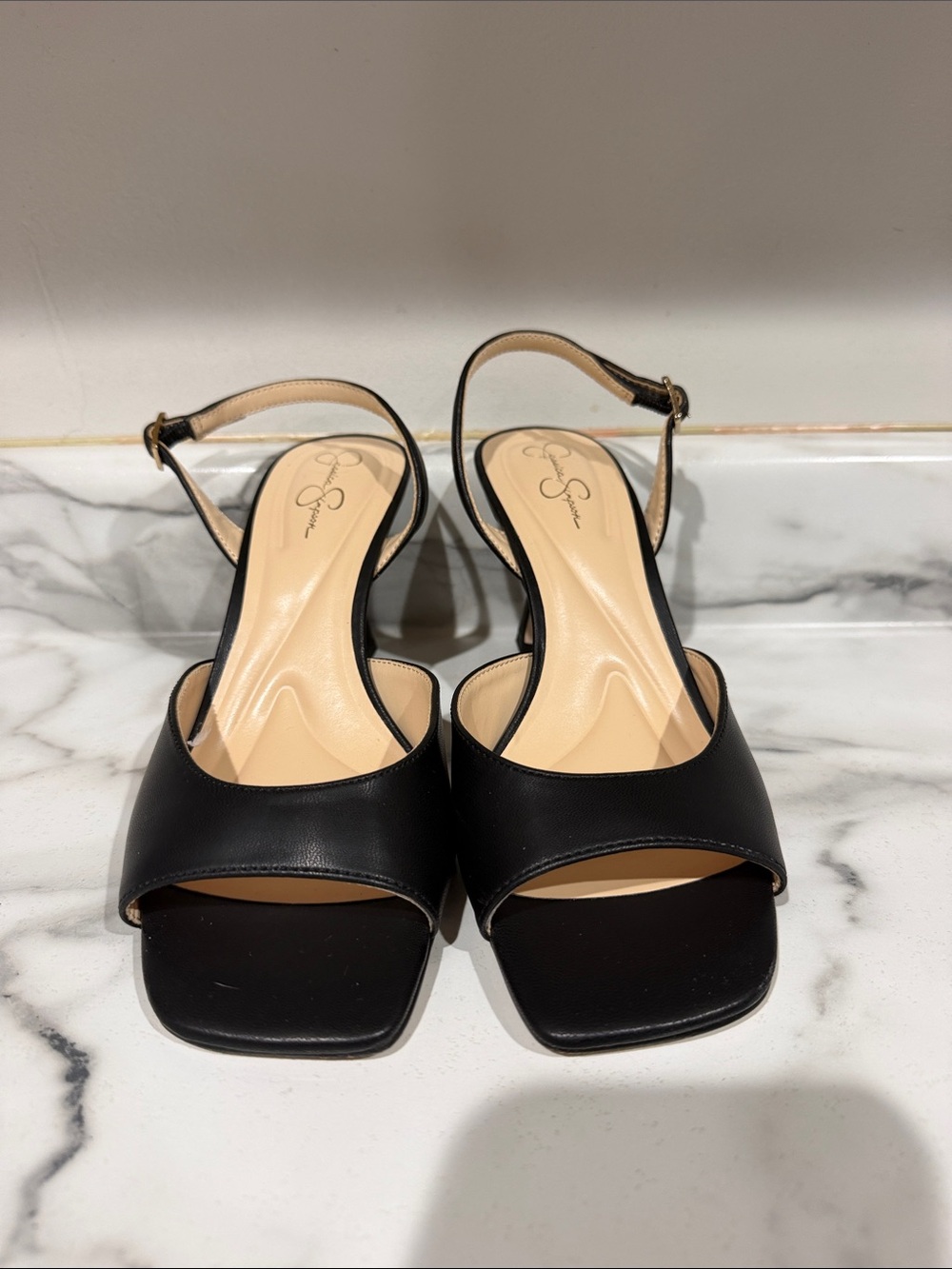Jessica Simpson Black Square-Toe Slingback Heels